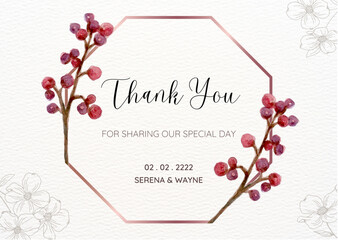 Cherry Flowar and Water color Thankyou card