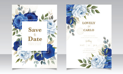 Elegant Wedding Invitation with Blue Roses and Floral Design