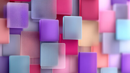 Vibrant abstract background featuring a dynamic arrangement of frosted and solid colorful geometric squares.