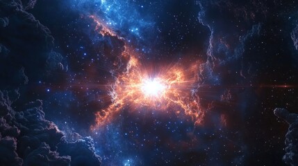 Fototapeta premium Bright cosmic explosion in nebula, stars, and galaxies.