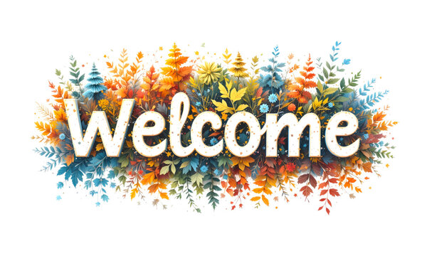 Elegant "Welcome" Typography Text Isolated on Transparent Background, A vibrant summer sale explosion design with comic text and pop art symbols makes the best holiday pster illustration