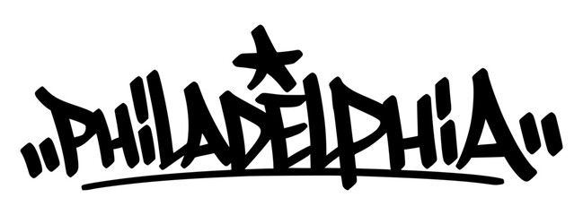 Philadelphia graffiti tag in bold black lettering on transparent background. Bold and expressive design energy great for visuals rich in culture and vibe