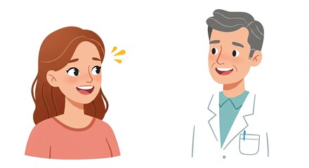 Woman and Doctor Smiling and Talking in an Illustration of a Medical Consultation