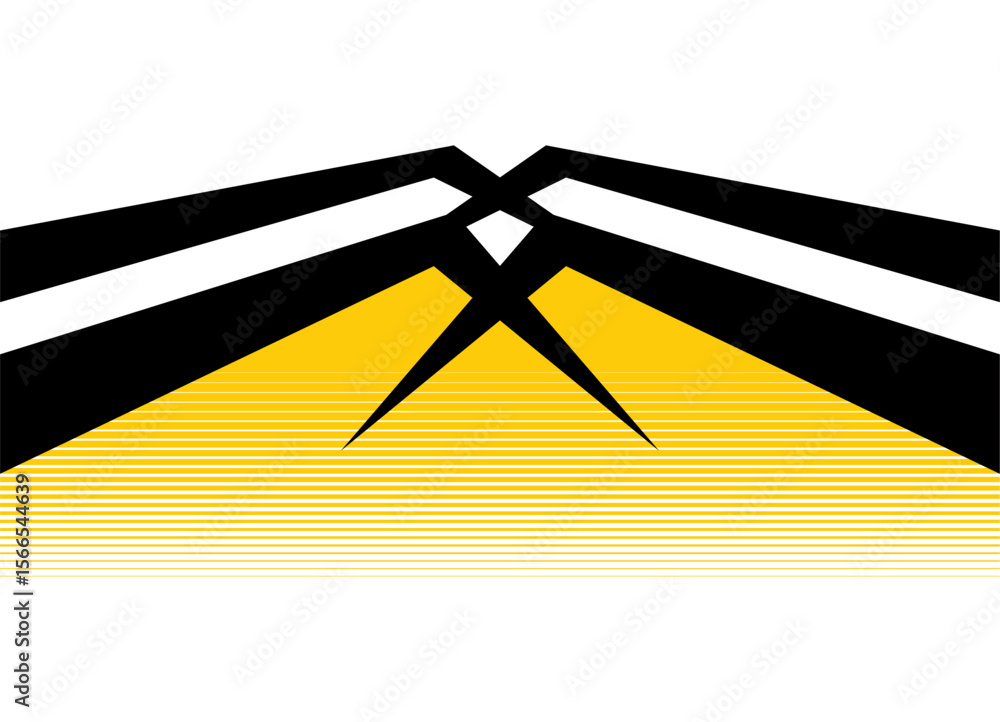 Poster vector symmetrical pattern of broken black lines on white background. sharp sport design element, di