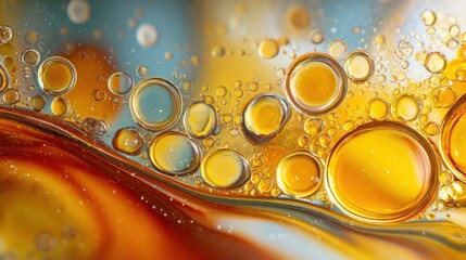 Colorful oil and water mixture closeup