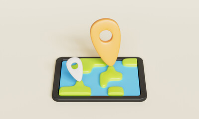 위치 핀 내비게이션 지도 태블릿 Navigation Map with Location Pins on a Tablet