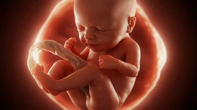 Realistic animation showing a baby in the womb, representing pregnancy and fetal development and
