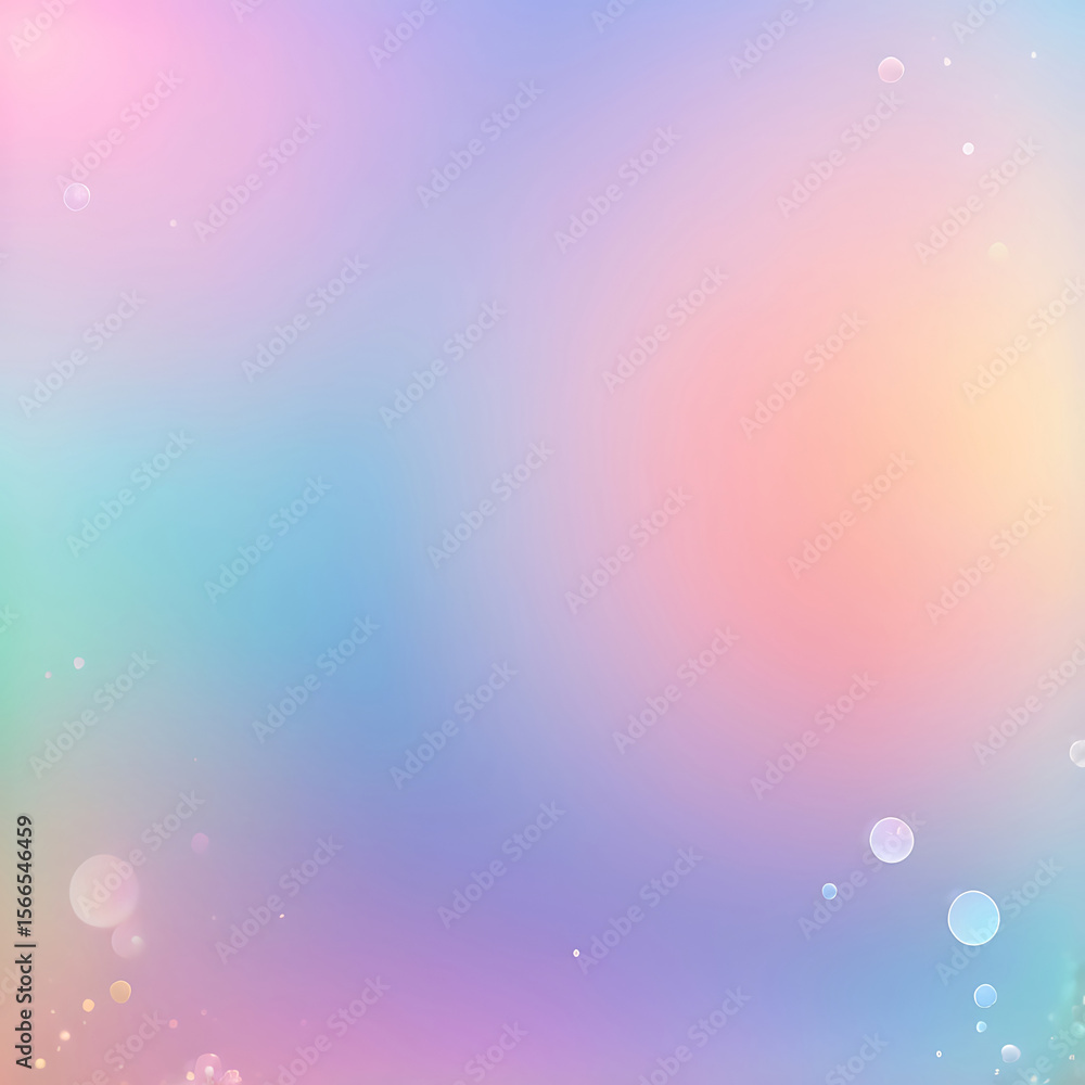 Poster dreamy pastel gradient background with soft bokeh lights, floating bubbles, and smooth color transit