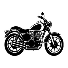 Fototapeta premium Classic black and white illustration of a custom cruiser motorcycle viewed from the side on a clean white background