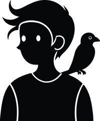 silhouette of a boy with a bird