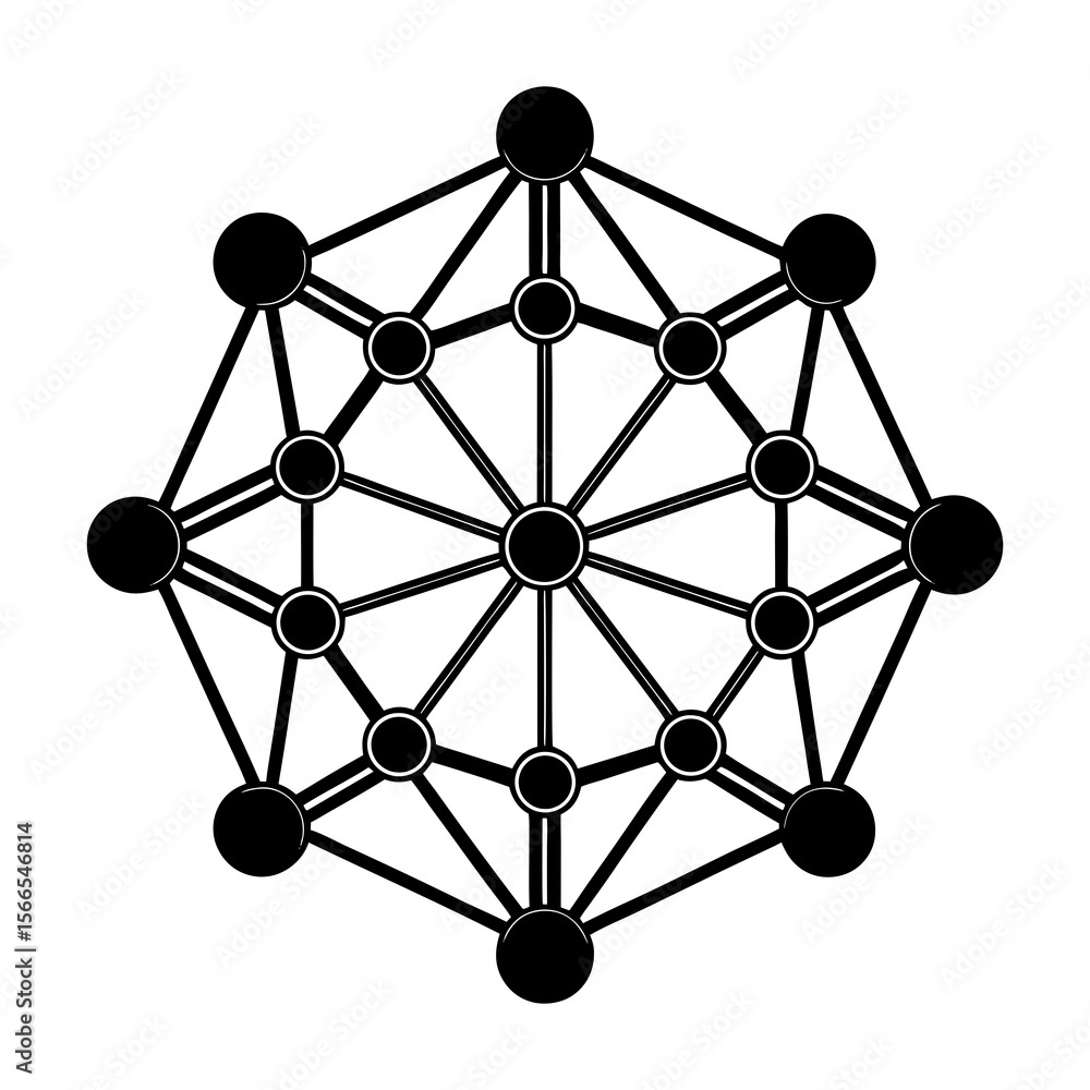 Aufkleber geometric abstract network of interconnected nodes and lines forming a symmetrical complex and moder