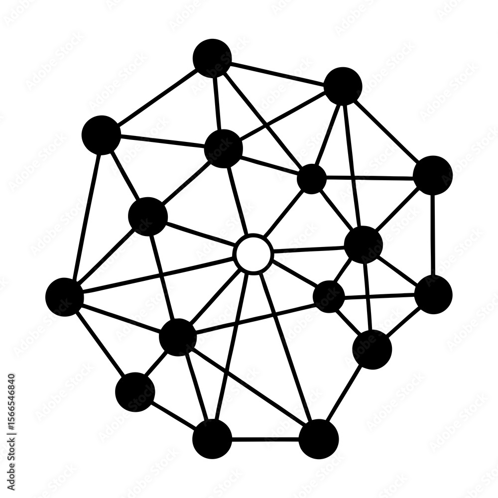Aufkleber abstract interconnected network of black nodes with a single white central node and connecting lines
