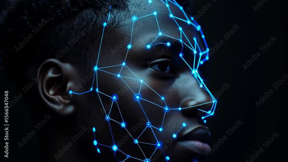Aufkleber a man's face is shown in a blue light with a lot of lines. the face is surrounded by a blue mesh. th