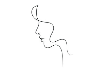 Woman profile with long hair. Portrait female beauty concept. continuous one line drawing vector illustration © Somit