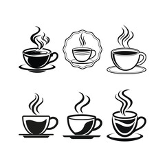 Obraz premium Coffee Cup Icons Set with Steaming Hot Drink in Black and White