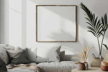 High Resolution Image of Closeup of Mockup Frame in Modern Living Room