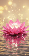 Enchanted Pink Lotus Bloom A Serene Glowing Orb in Tranquil Water