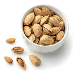 Bowl of Natural Almonds in Shells, Healthy Organic Snack