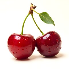 Two Red Cherries with Sparkling Sugar Crystals, Sweet Dessert Topping
