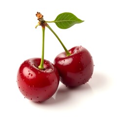 Two Red Cherries with Sparkling Sugar Crystals, Sweet Dessert Topping