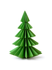 Obraz premium Paper origami Christmas tree in bright green on white background. Clean and creative mockup for DIY holiday projects or festive branding.