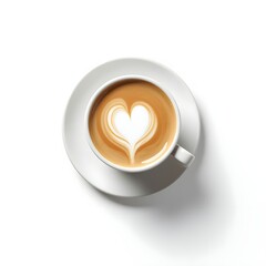 Top View of Latte Coffee with Perfect Heart Art, Cozy Morning Beverage