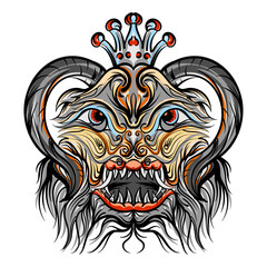Tribal dragon head with crown. Tattoo design. Vector illustration.