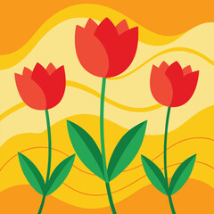 Vibrant Red Tulips Bloom Illustration, Abstract Spring Flower Art