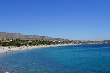 View of a beach in Glyfada on a sunny summer day