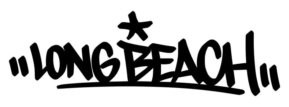 Long Beach graffiti tag in bold black lettering on transparent background. Bold and vibrant style with coastal street energy for dynamic designs