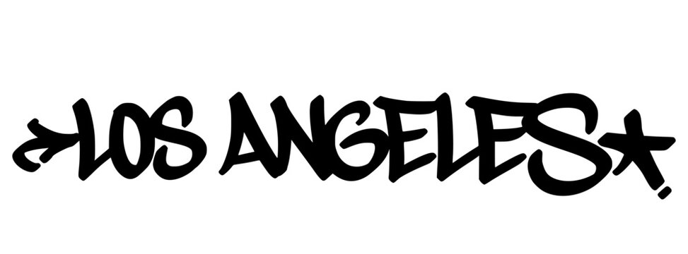Los Angeles graffiti tag in bold black lettering on transparent background. Iconic urban feel with bold expressive tone perfect for creative visuals