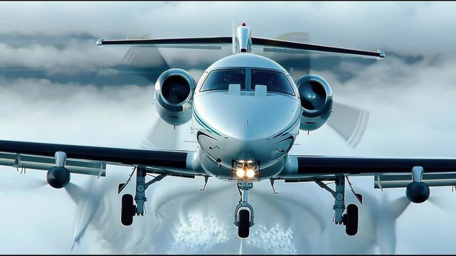 Jet-Assisted Aircraft Deploying Cloud Seeding Chemicals During Low-Altitude Approach, Highlighting Spray Nozzles and Atmospheric Interaction