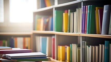Stock photos of books filling shelves in a library, offering a collection for education and reading