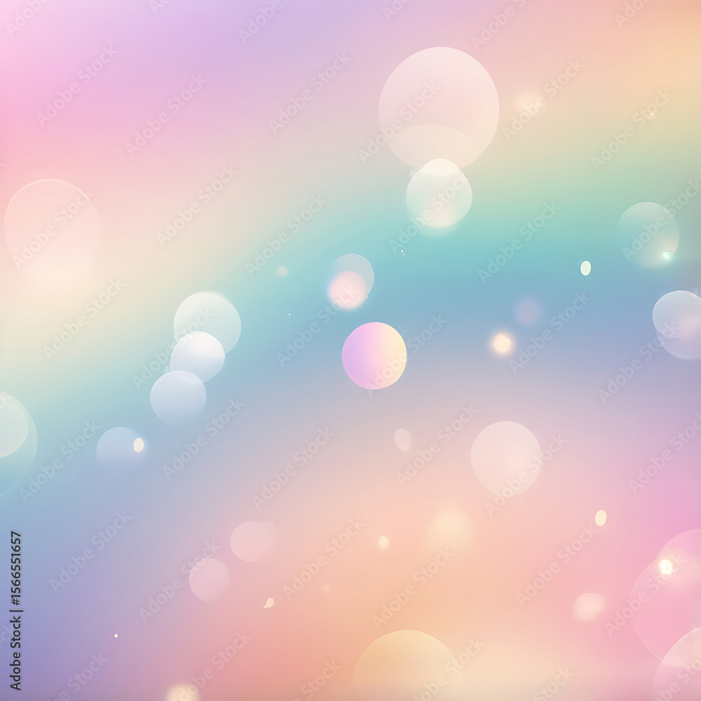Poster dreamy pastel gradient background with soft bokeh lights, floating bubbles, and smooth color transit