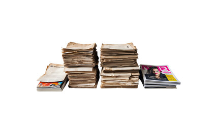Stacks of Old Newspapers and Magazines, Vintage Paper Documents and Modern Publication