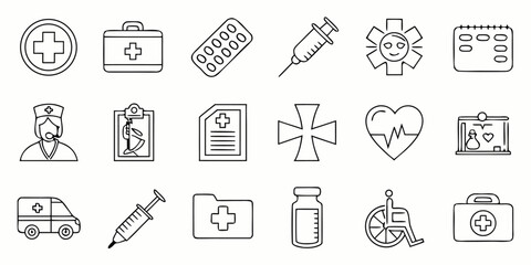 Health care icons line style . Editable stroke