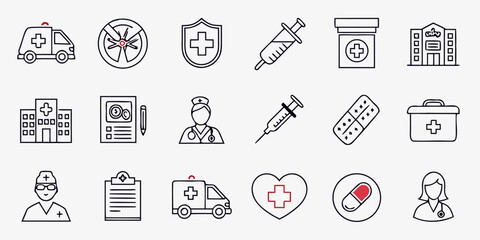 Health care icons line style . Editable stroke
