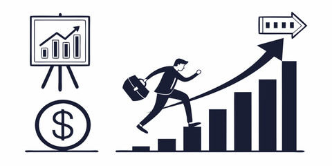Graph diagram up icon, business growth success chart with arrow, business bar sign, profit growing symbol, progress bar symbol, growing graph icons – editable stock vector 