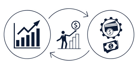 Graph diagram up icon, business growth success chart with arrow, business bar sign, profit growing symbol, progress bar symbol, growing graph icons – editable stock vector 