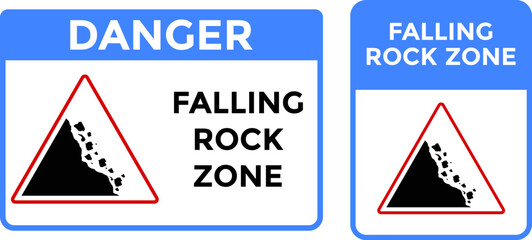 Danger Falling Rock Zone Sign. Danger Sign. Warning road sign falling stones. Yellow triangle signs. Road sign Caution landslide  © Sultana Design