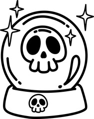 Hand drawn halloween witch's crystal ball outline doodle illustration