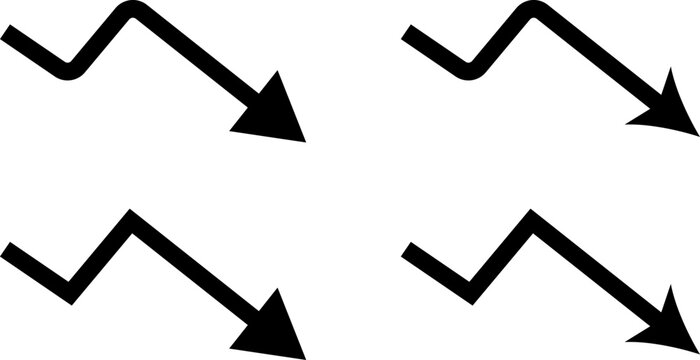 downward trend arrow icon. negative trend concept. showing business loss decrease. falling bars and a descending arrows.  lose money sign