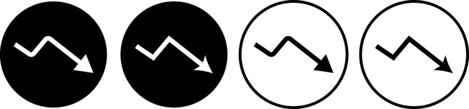 downward trend arrow icon. negative trend concept. showing business loss decrease. falling bars and a descending arrows.  lose money sign
