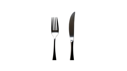 Elegant Silverware Fork and Knife on Transparent Background