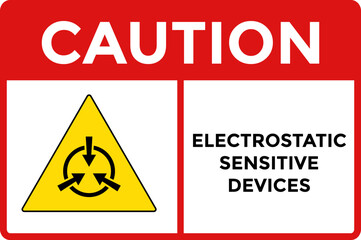 Caution Electrostatic Sensitive Devices. Warning yellow triangle sign. Caution for ESD equipment. safety signs and symbols. Electricity Symbol
