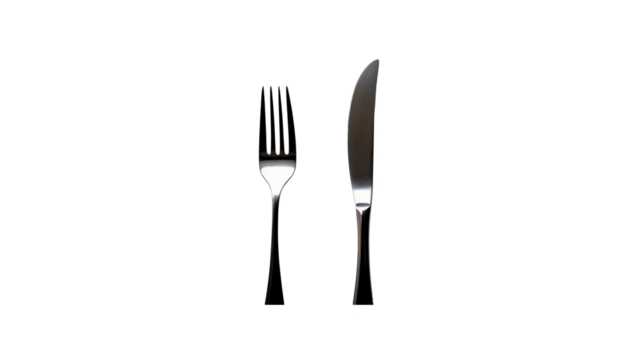 Elegant Silverware Fork and Knife on Transparent Background