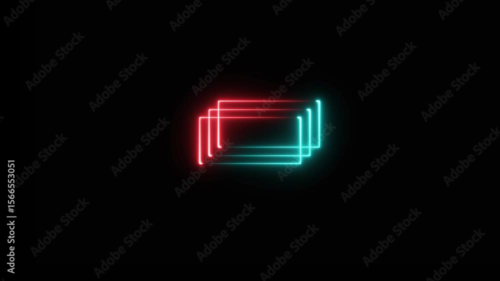Poster rectangle frames with light lines moving animation isolated on black background