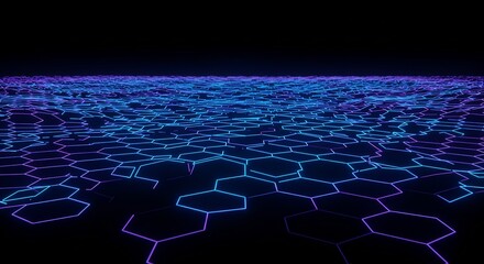 Cyberpunk Hex Grid: Glowing Blue and Purple Network Landscape