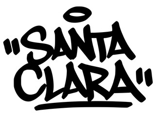 Santa Clara graffiti tag in bold black lettering on transparent background. Sleek urban tag with digital energy suited for modern creative work