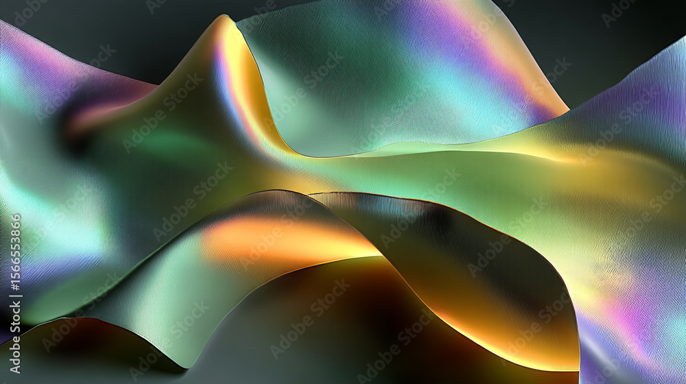Aufkleber dynamic abstract forms shimmer with vibrant holographic colors and intricate linear textures.